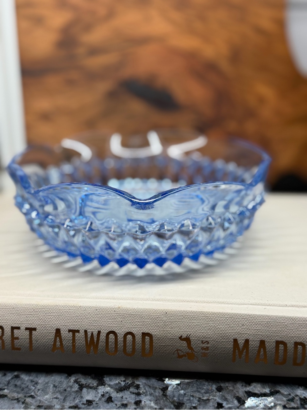 Indiana Glass Blue Diamond Point Shallow Bowl